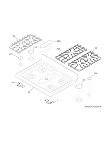 Main Top Diagram and Parts List for FGGF304DPFD  Frigidaire Range