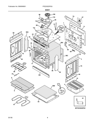 Body Diagram and Parts List for FFED3025PSG  Frigidaire Range