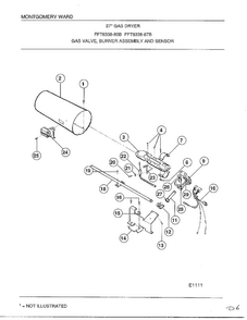 Gas Valve, Burner Assembly And Sensor Diagram and Parts List for 8338B  Frigidaire Dryer