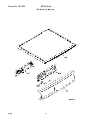 Controls/top Panel Diagram and Parts List for EFDE210TIS01  Frigidaire Dryer