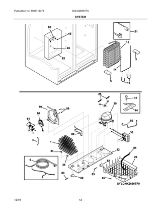 System Diagram and Parts List for DGHX2655TFC  Frigidaire Refrigerator