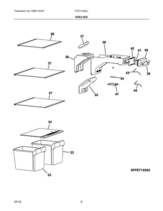 Shelves Diagram and Parts List for FFET1222UV  Frigidaire Refrigerator