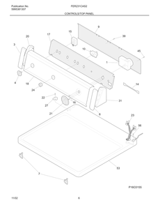 Controls/Top Panel Diagram and Parts List for FER231CAS2  Frigidaire Dryer