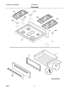 Top/Drawer Diagram and Parts List for LFGF3054TFJ  Frigidaire Range