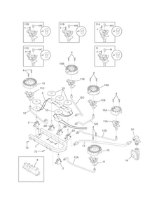 Burner Diagram and Parts List for E36GC70FSS3  Electrolux Cooktop