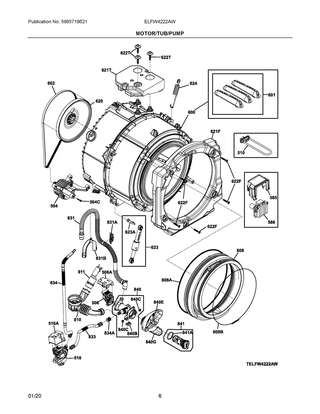 Motor/tub/pump Diagram and Parts List for ELFW4222AW  Frigidaire Washer