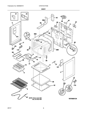 03 - BODY Diagram and Parts List for CFEF3014TWB  Frigidaire Range