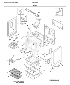 Body Diagram and Parts List for FCRG3052ABB  Frigidaire Range
