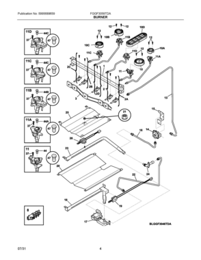 03 - BURNER Diagram and Parts List for FGGF3059TDA  Frigidaire Range