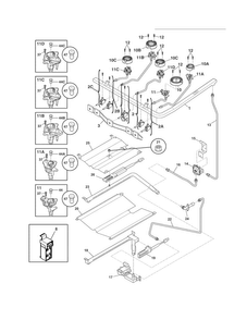 Burner Diagram and Parts List for FGGF3041KFM  Frigidaire Range
