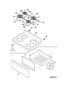 Top/drawer Diagram and Parts List for CFEF3012PWC  Frigidaire Range