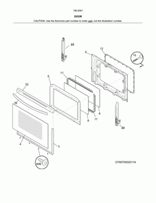 Door Diagram and Parts List for 79093019313  Kenmore Range
