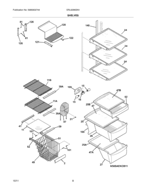 09 - SHELVES Diagram and Parts List for ERL6296SK4  Frigidaire Refrigerator