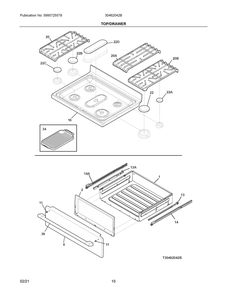 Top/Drawer Diagram and Parts List for 30462042B  Frigidaire Range