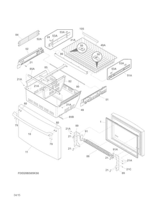 Freezer Drawer, Baskets Diagram and Parts List for EI28BS65KSBA  Electrolux Refrigerator