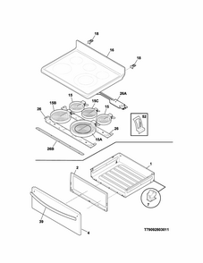 Top/drawer Diagram and Parts List for 79094203311  Kenmore Range
