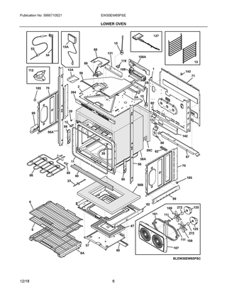 Lower Oven Diagram and Parts List for EW30EW65PSE  Frigidaire Wall Oven