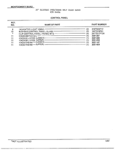 Control Panel Page 2 Diagram and Parts List for 8468A  Frigidaire Range