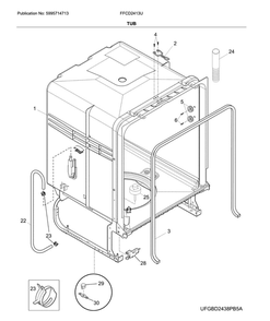 Tub Diagram and Parts List for FFCD2413UB2A  Frigidaire Dishwasher