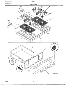 Top/drawer Diagram and Parts List for 285847A  Frigidaire Range