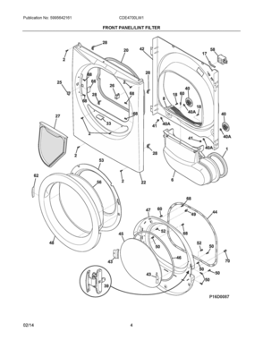03 - FRONT PANEL/LINT FILTER Diagram and Parts List for CDE4700LW1  Frigidaire Dryer