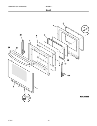 Door Diagram and Parts List for CRE3860QBC  Frigidaire Range