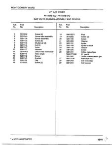 Gas Valve, Burner Assy And Sensor Page 2 Diagram and Parts List for 8248-87D  Frigidaire Dryer