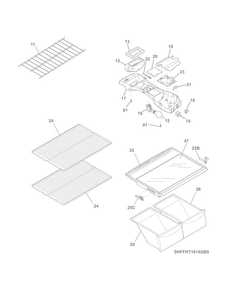 Shelves Diagram and Parts List for FFHT1614QB1  Frigidaire Refrigerator