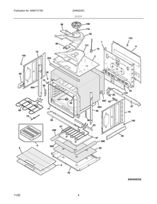 Body Diagram and Parts List for 20462033C  Frigidaire Wall Oven