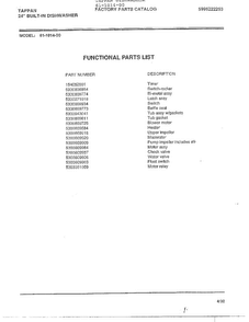 Functional Parts List Diagram and Parts List for 61-1014-00  Frigidaire Dishwasher