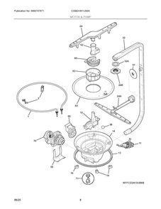Motor And Pump Diagram and Parts List for CDBEH351US0A  Frigidaire Dishwasher