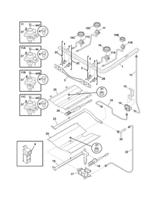 Burner Diagram and Parts List for CFGF3023LWD  Frigidaire Range