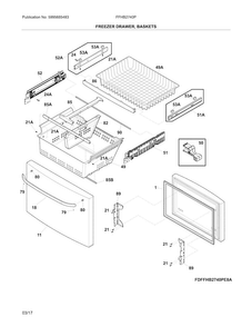 Freezer Drawer, Baskets Diagram and Parts List for FFHB2740PPDA  Frigidaire Refrigerator