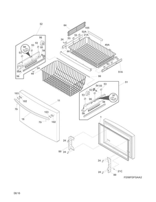 Freezer Drawer, Baskets Diagram and Parts List for FGUN2642LP6  Frigidaire Refrigerator