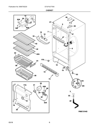 Cabinet Diagram and Parts List for CFUFH21TW0  Frigidaire Freezer