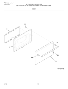Door Diagram and Parts List for MPF300PXWD  Frigidaire Range