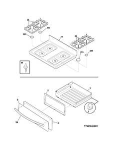 Top/drawer Diagram and Parts List for 79074033312  Kenmore Range