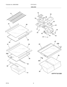Shelves Diagram and Parts List for FFHT1621QS3  Frigidaire Refrigerator