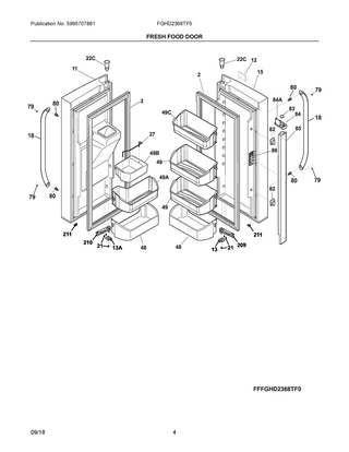 Fresh Food Door Diagram and Parts List for FGHD2368TF5  Frigidaire Refrigerator