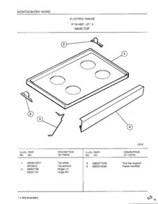 Main Top Diagram and Parts List for 4881  Frigidaire Range