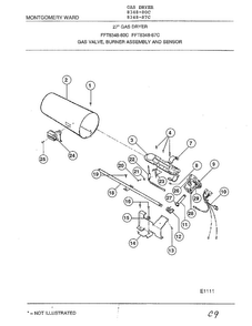 Gas Valve, Burner Assembly And Sensor Diagram and Parts List for 8348-87C  Frigidaire Dryer