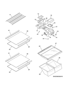 Shelves Diagram and Parts List for 25360409414  Kenmore Refrigerator