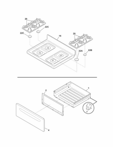 Top/drawer Diagram and Parts List for 79072409014  Kenmore Range