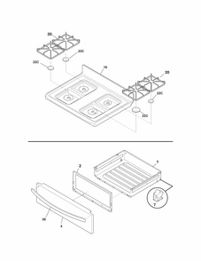 Top/drawer Diagram and Parts List for 79074003310  Kenmore Range