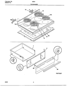Top/drawer Diagram and Parts List for 486647B  Frigidaire Range