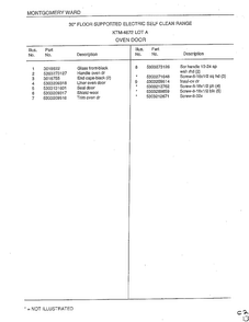 Oven Door Page 2 Diagram and Parts List for 4872A  Frigidaire Range