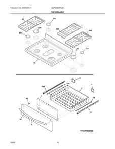 Top/Drawer Diagram and Parts List for GCRG3038ADB  Frigidaire Range
