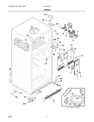 Cabinet Diagram and Parts List for LFTR1832TE2  Frigidaire Refrigerator