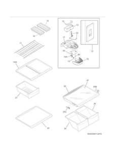 Shelves Diagram and Parts List for 25360112410  Kenmore Refrigerator