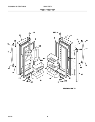 Fresh Food Door Diagram and Parts List for LGHD2369TF8  Frigidaire Refrigerator